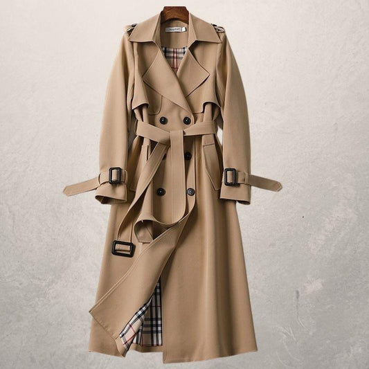 Women's Mid-Length Trench Coat with Belted Waist | Ideal for Autumn