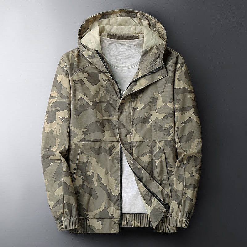 Men's Hooded Camouflage Print Jacket with Side Pockets | Ideal for Autumn