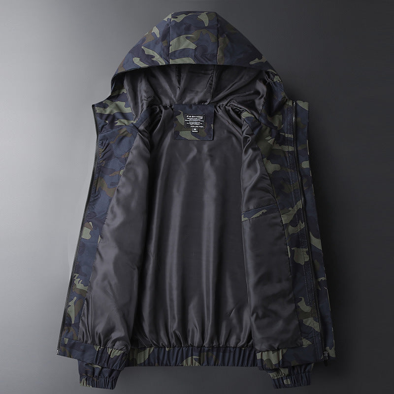 Men's Hooded Camouflage Print Jacket with Side Pockets | Ideal for Autumn