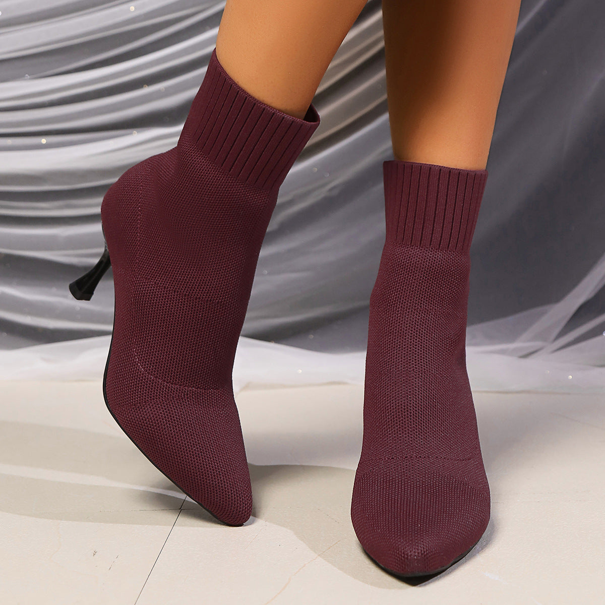 Knitted Stretch Stiletto Boots with Pointed Toe and High Heel | Ideal for Autumn, Winter and Spring