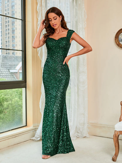 Green Sequin Sling Maxi Dress | Ideal for Spring & Summer