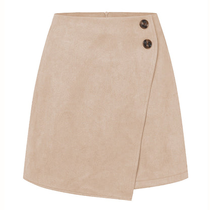 Suede High Waist Asymmetric Short Skirt | Ideal for Autumn and Winter