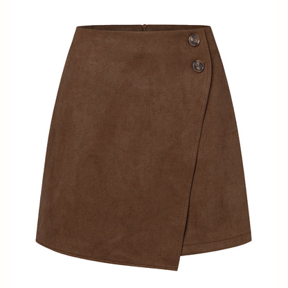 Suede High Waist Asymmetric Short Skirt | Ideal for Autumn and Winter