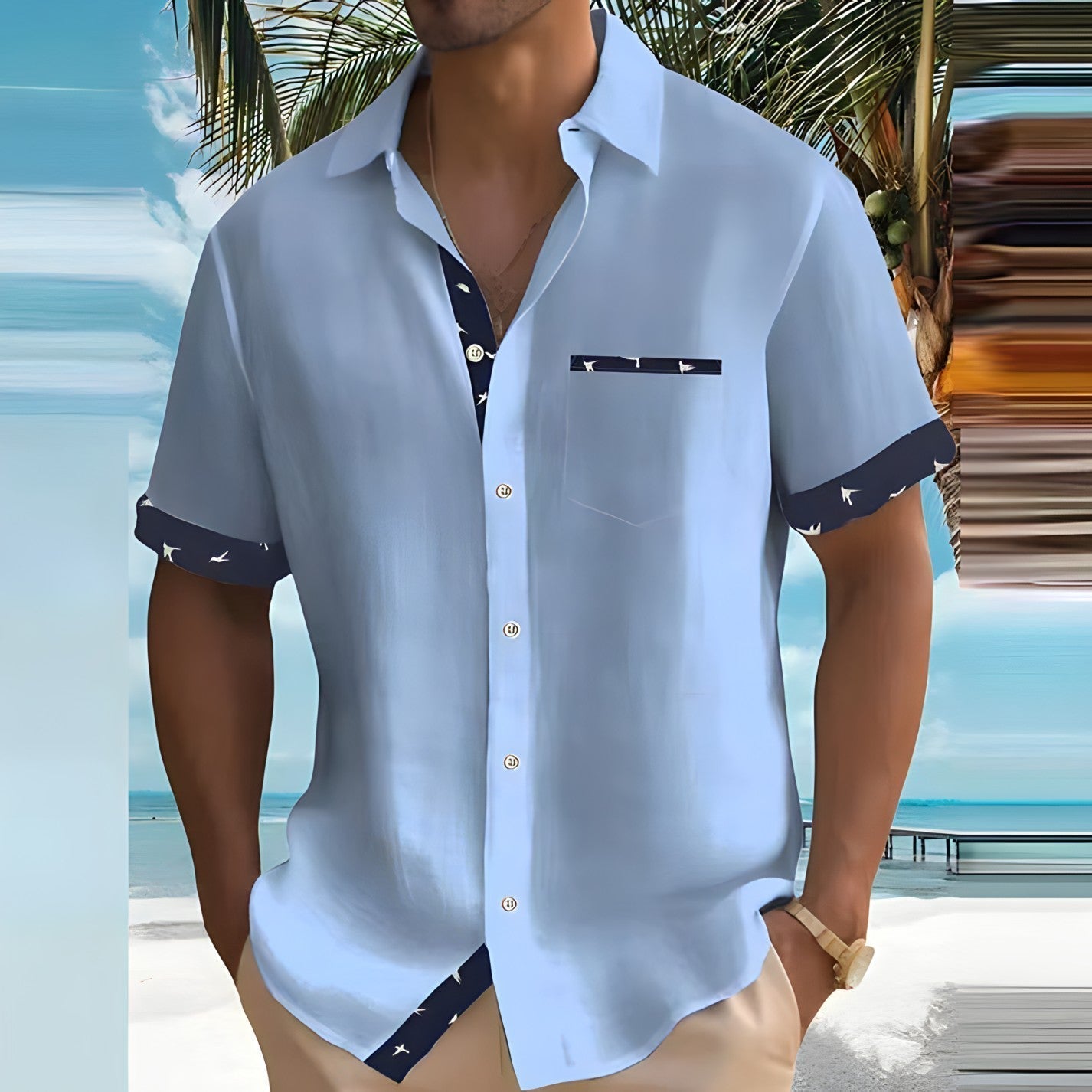 Men's Short-Sleeve Button-Up Shirt with Breathable Fabric | Ideal for Summer