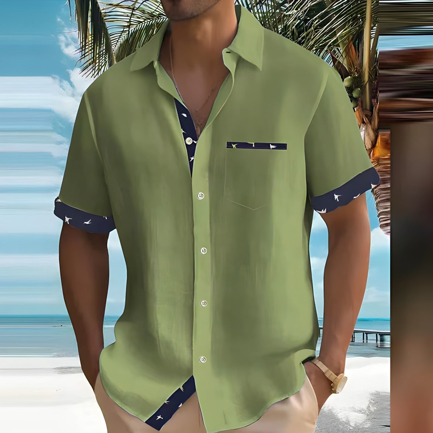 Men's Short-Sleeve Button-Up Shirt with Breathable Fabric | Ideal for Summer