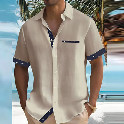 Men's Short-Sleeve Button-Up Shirt with Breathable Fabric | Ideal for Summer