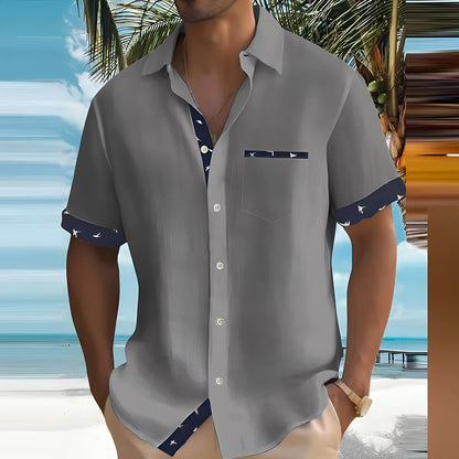 Men's Short-Sleeve Button-Up Shirt with Breathable Fabric | Ideal for Summer