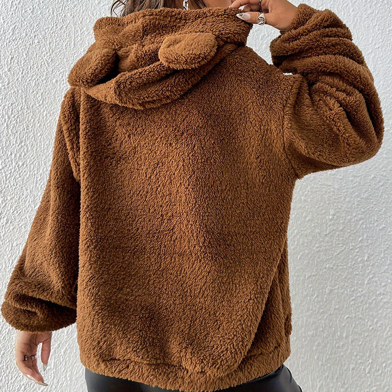 Loose Hooded Thick Plush Coat | Ideal for Autumn and Winter