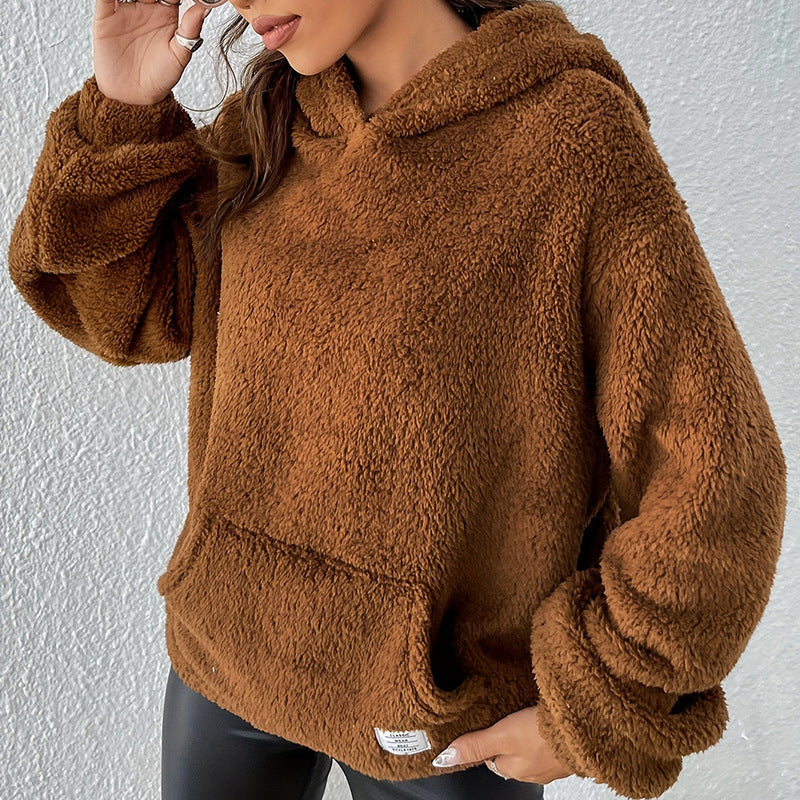 Loose Hooded Thick Plush Coat | Ideal for Autumn and Winter