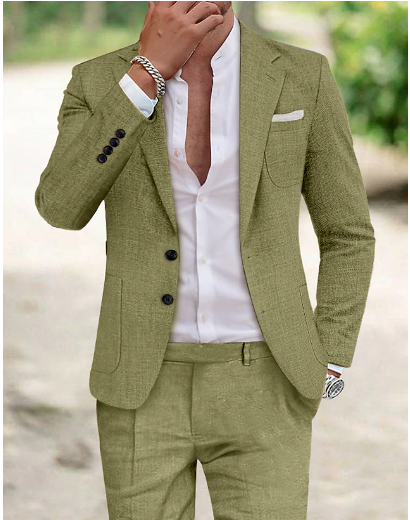 Men's Linen Blend Suit with Single-Breasted Jacket | Ideal for Spring and Summer