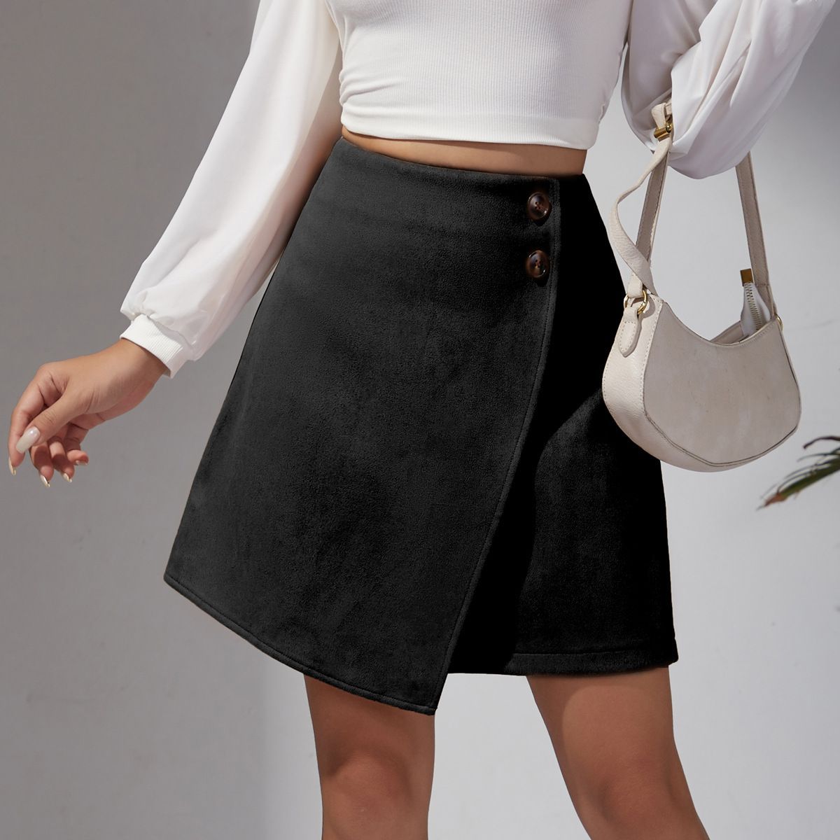 Suede High Waist Asymmetric Short Skirt | Ideal for Autumn and Winter