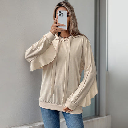 Ruffled Hoodie with Drawstrings Thin Sweater | Ideal for Spring and Autumn