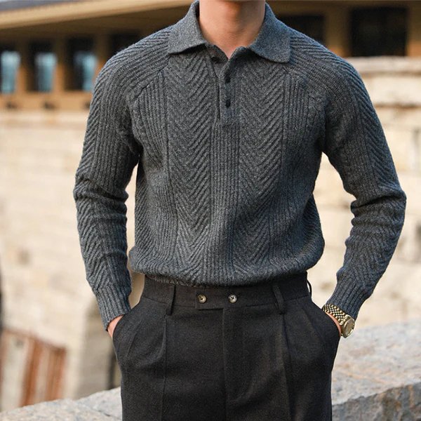 Knitted Sweater with Button-Down Collar for Men | Ideal for Winter