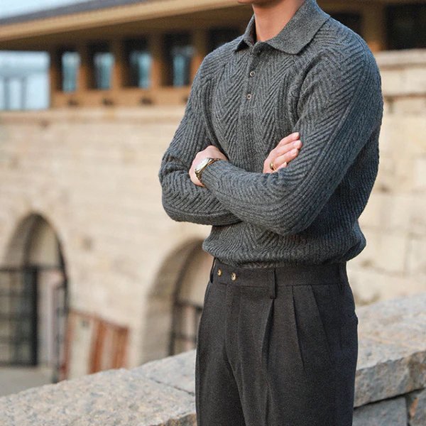 Knitted Sweater with Button-Down Collar for Men | Ideal for Winter