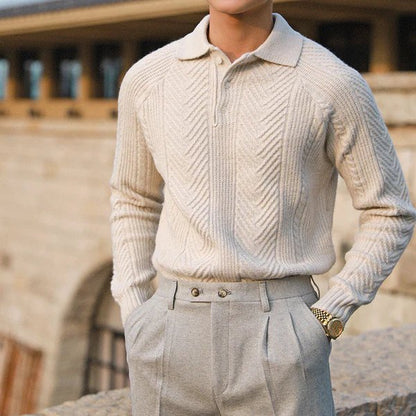 Knitted Sweater with Button-Down Collar for Men | Ideal for Winter